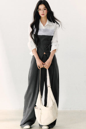 Lapel Faux Two-Piece Tie Shirt