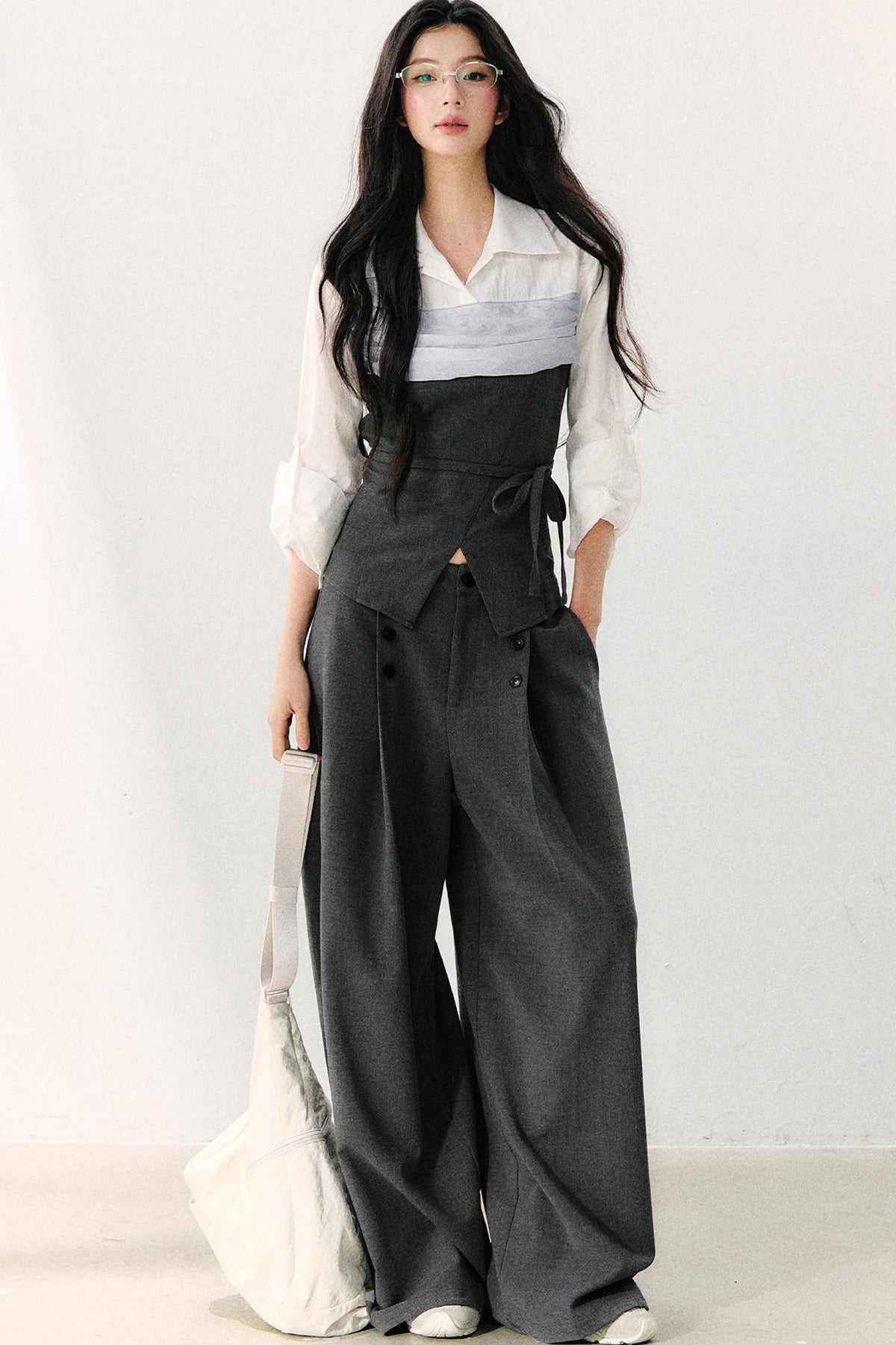 Lapel Faux Two-Piece Tie Shirt