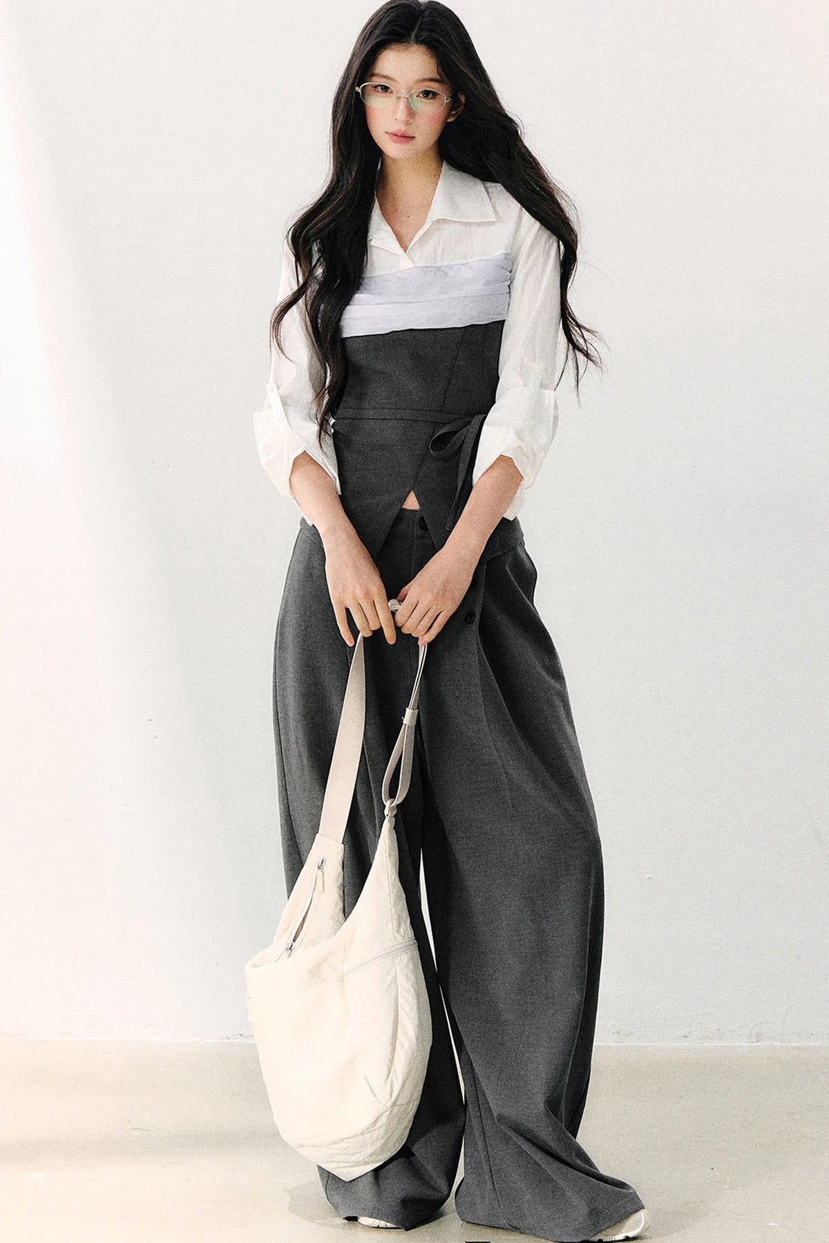 Lapel Faux Two-Piece Tie Shirt