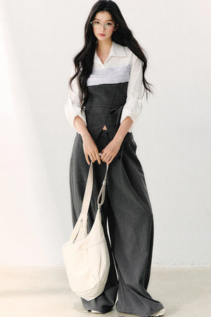 Lapel Faux Two-Piece Tie Shirt