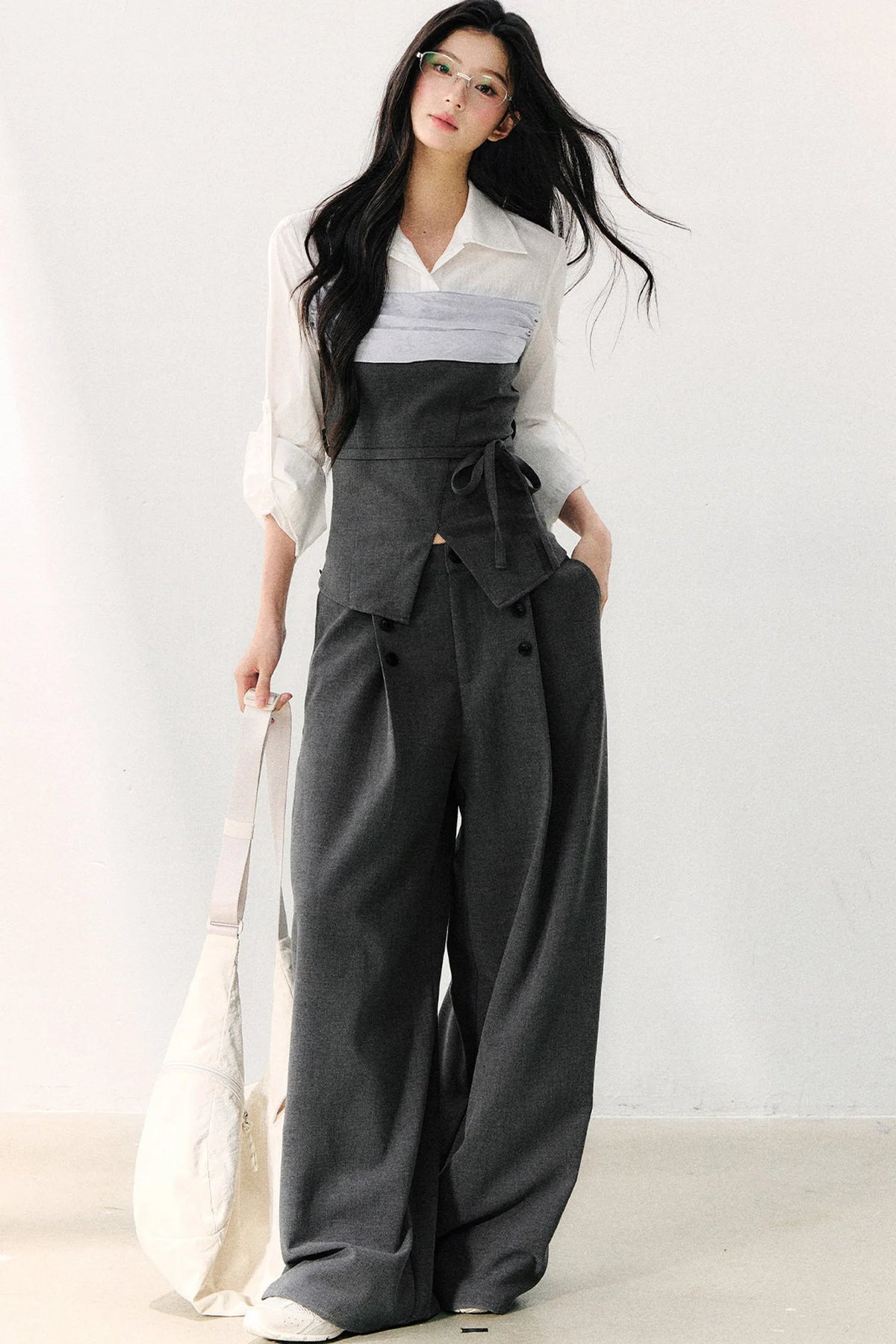 Lapel Faux Two-Piece Tie Shirt