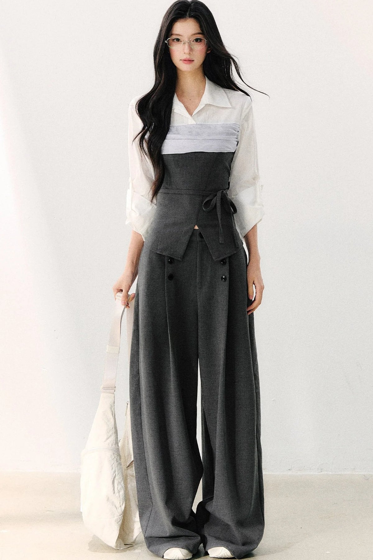 Lapel Faux Two-Piece Tie Shirt