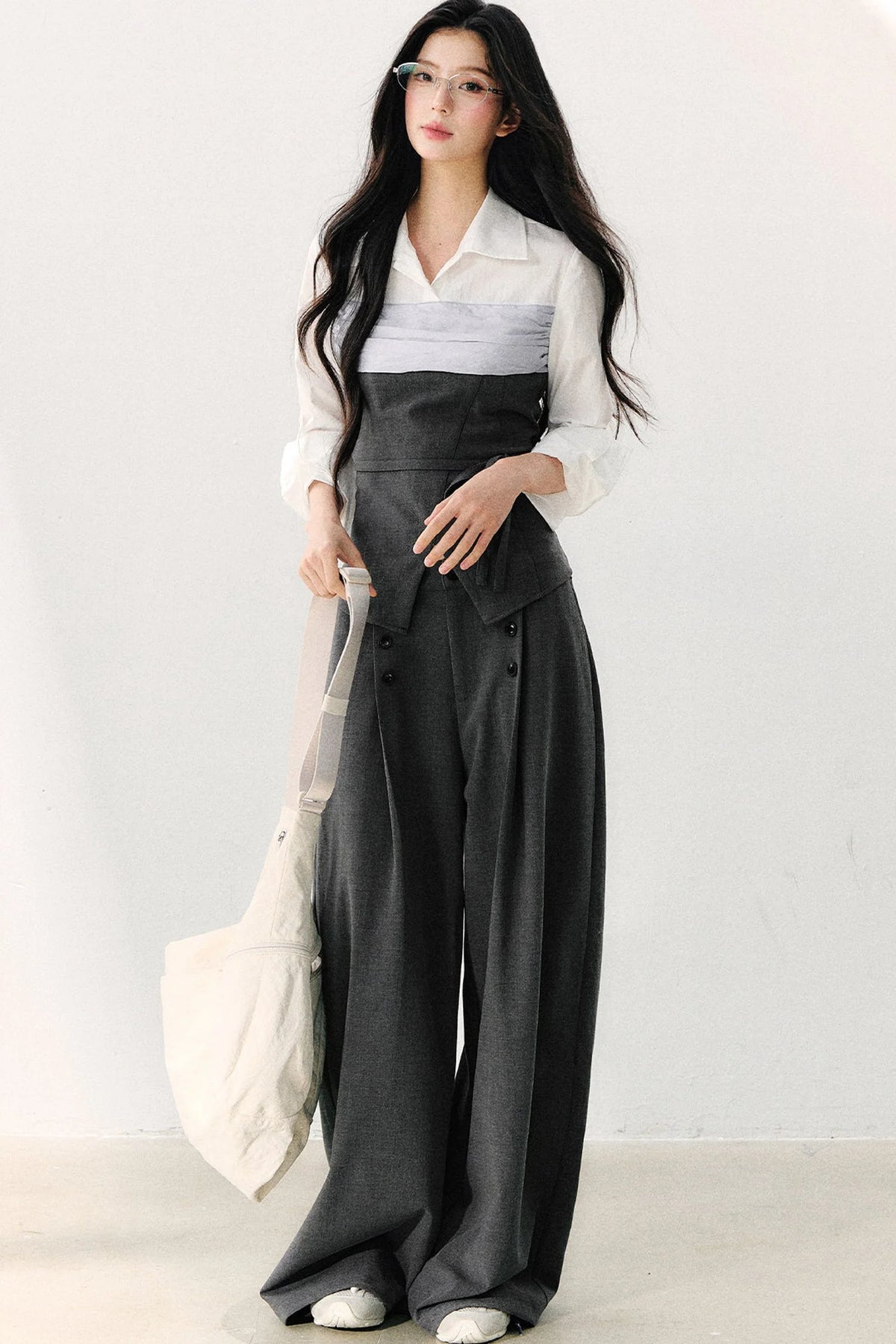 Lapel Faux Two-Piece Tie Shirt