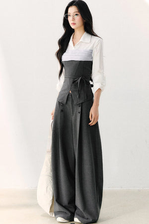 Lapel Faux Two-Piece Tie Shirt