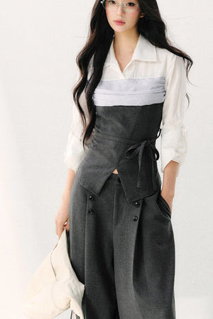 Lapel Faux Two-Piece Tie Shirt