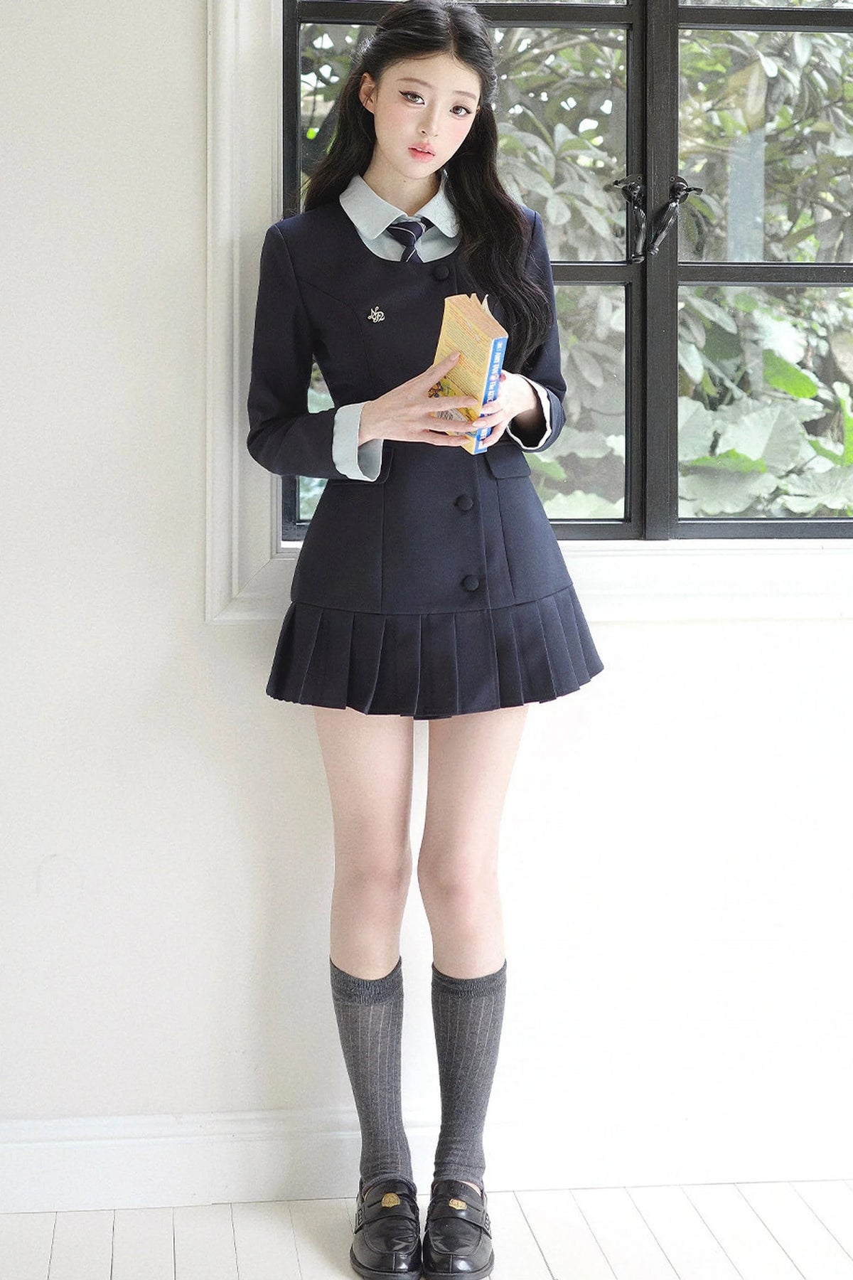 Lapel High-Waisted Pleated Dress Set-Up