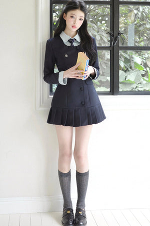 Lapel High-Waisted Pleated Dress Set-Up