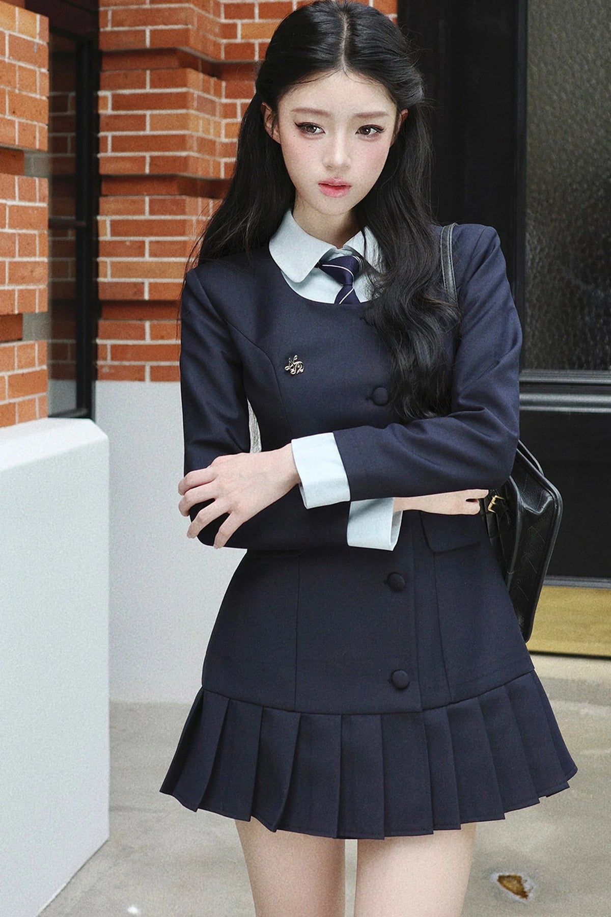 Lapel High-Waisted Pleated Dress Set-Up