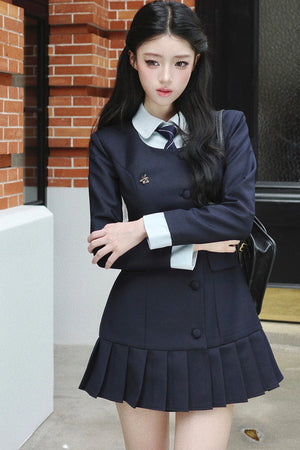 Lapel High-Waisted Pleated Dress Set-Up
