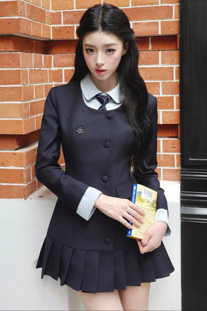 Lapel High-Waisted Pleated Dress Set-Up