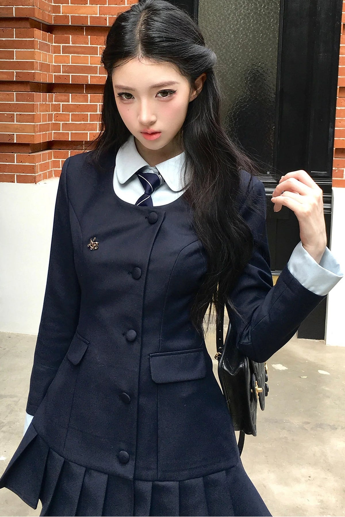 Lapel High-Waisted Pleated Dress Set-Up