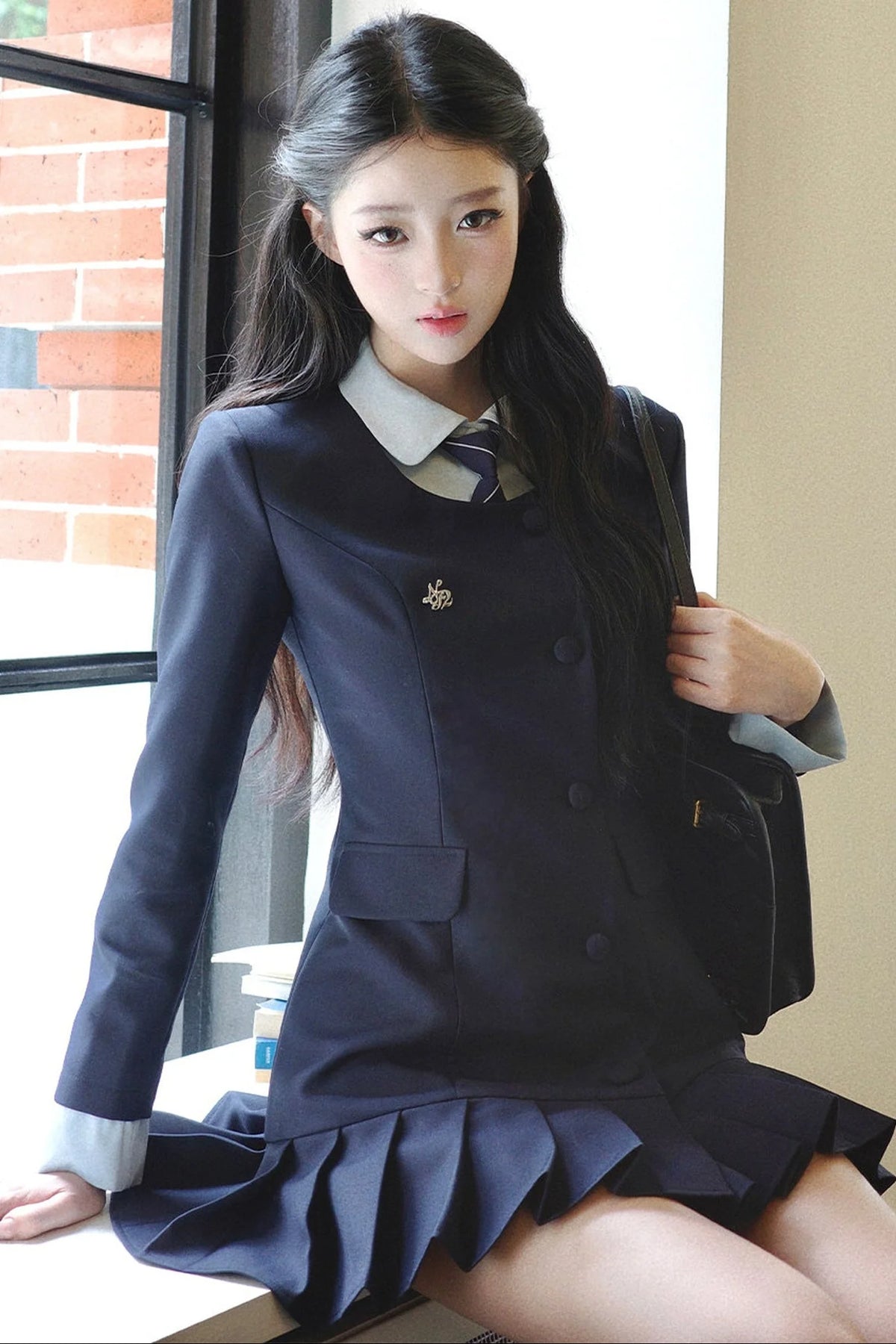Lapel High-Waisted Pleated Dress Set-Up