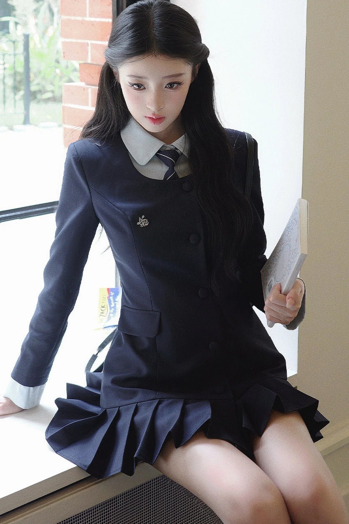 Lapel High-Waisted Pleated Dress Set-Up