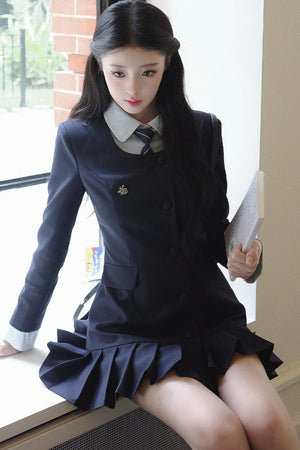 Lapel High-Waisted Pleated Dress Set-Up