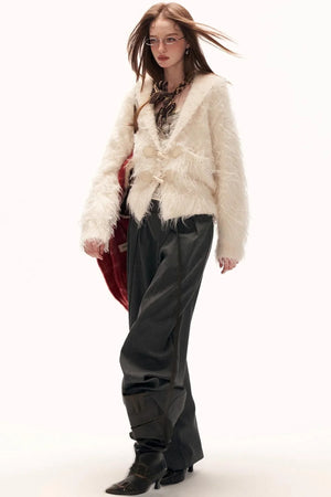 Lapel Yarn Fleece Cardigan