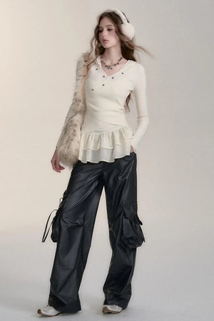 Large Pocket Casual Wide-Leg Cargo Pants
