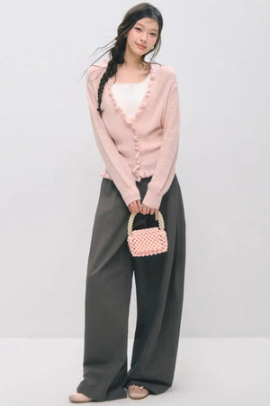 Large V-Neck Lace Waist-Cinching Cardigan