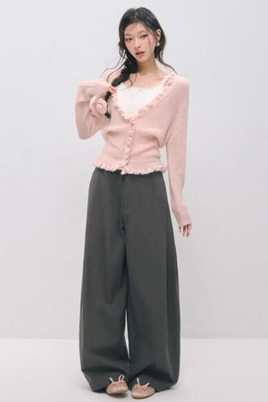 Large V-Neck Lace Waist-Cinching Cardigan