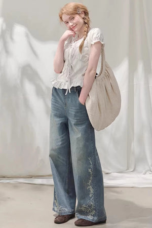 Laser Embossed Vintage Jeans