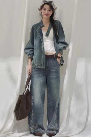Laser Embossed Vintage Jeans
