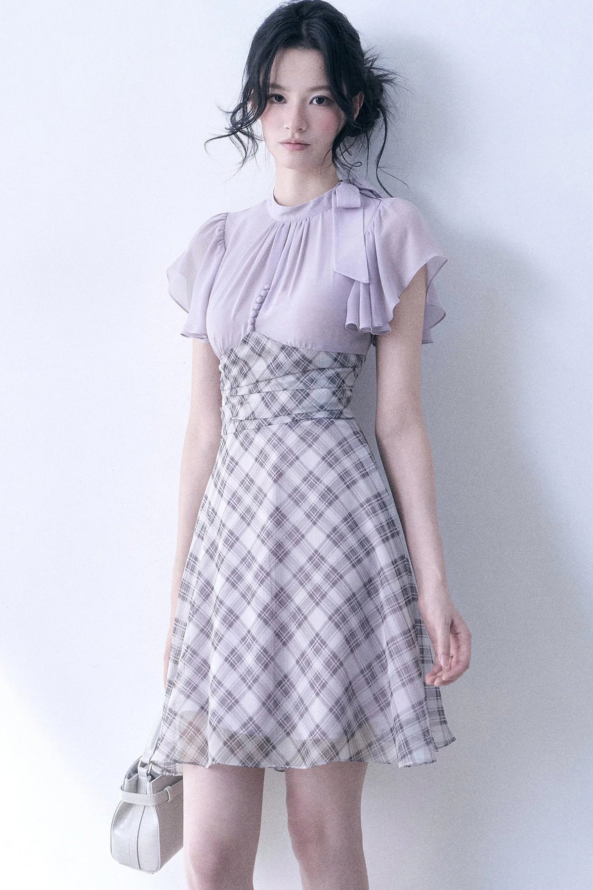 Lavender Plaid Flutter Dress
