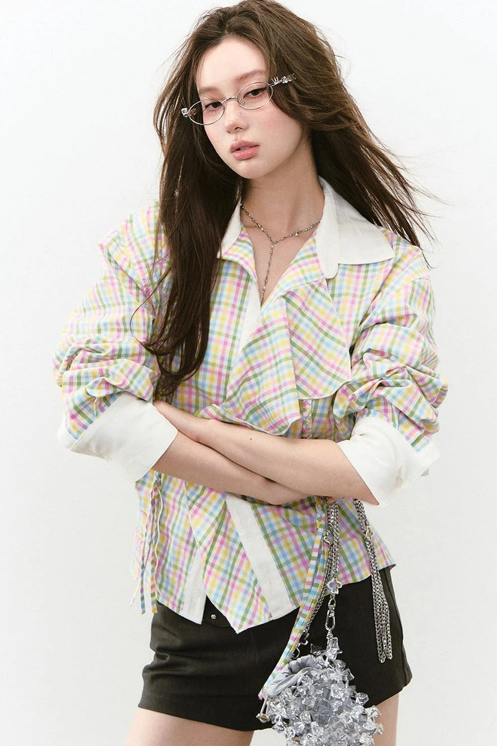Layered Cropped Long-Sleeve Shirt