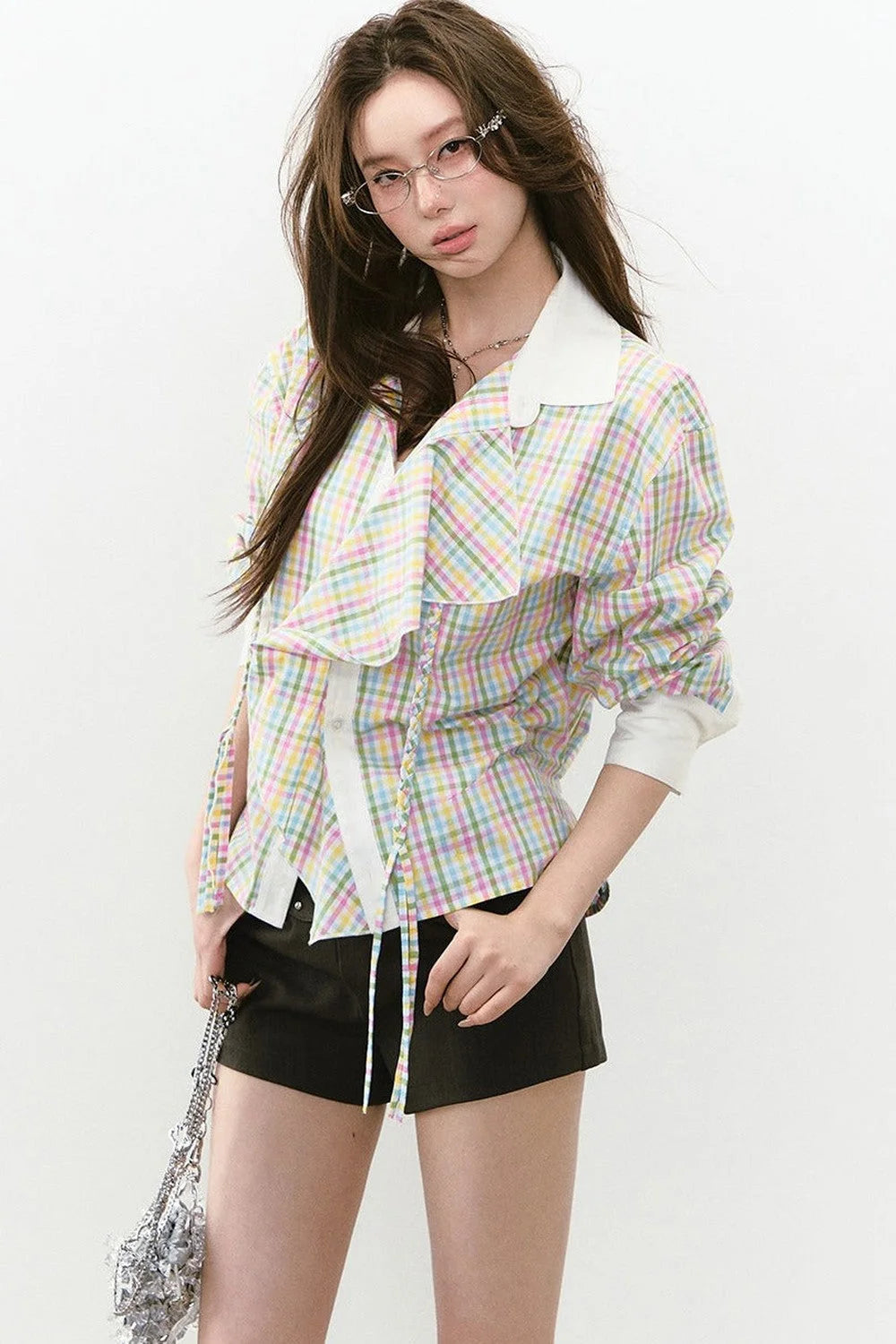Layered Cropped Long-Sleeve Shirt
