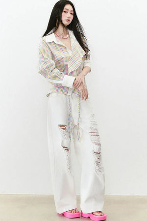 Layered Cropped Long-Sleeve Shirt