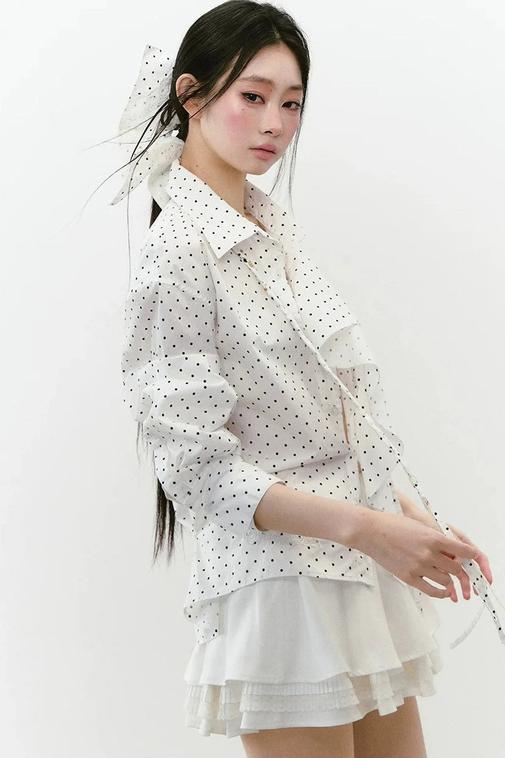 Layered Cropped Long-Sleeve Shirt