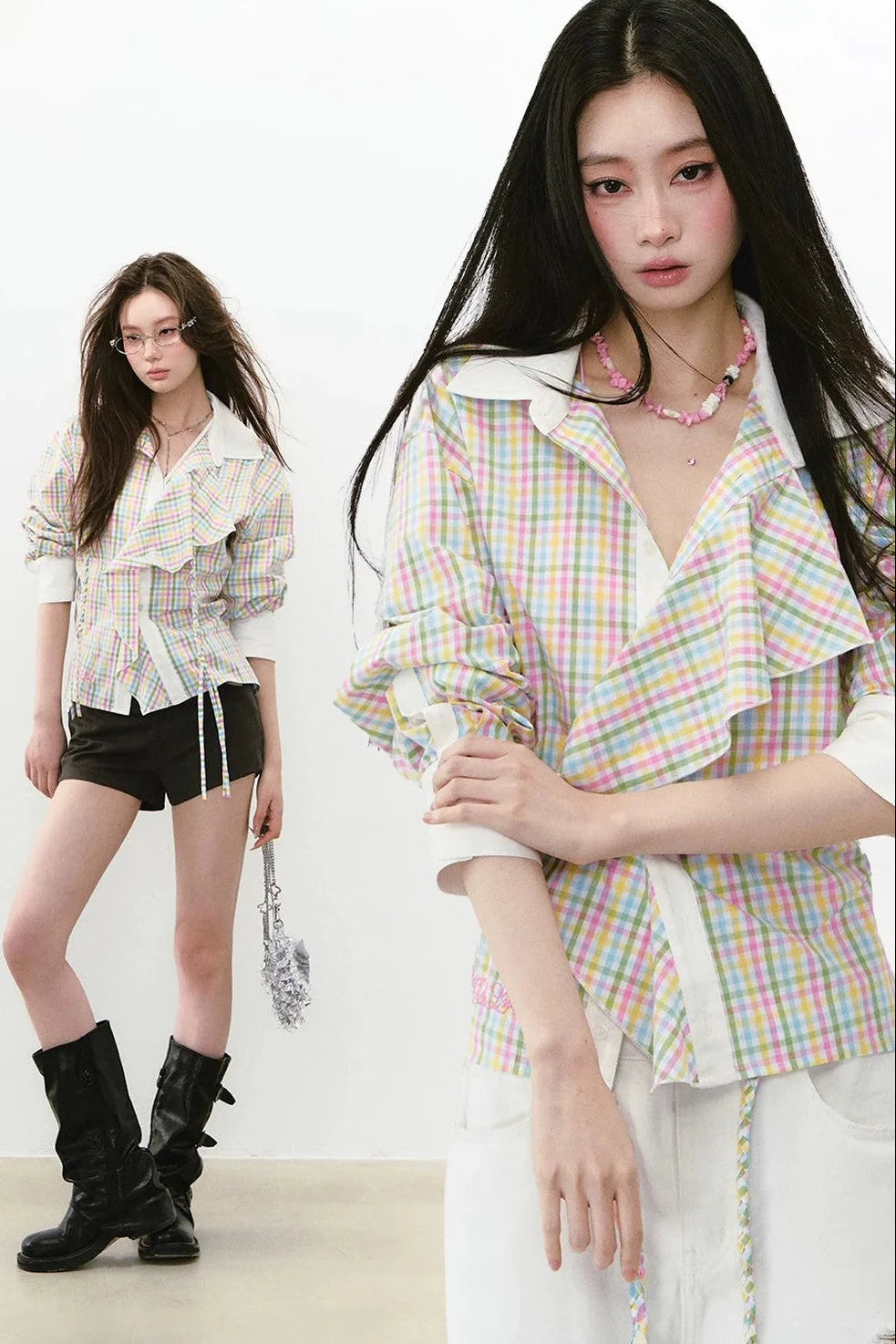 Layered Cropped Long-Sleeve Shirt
