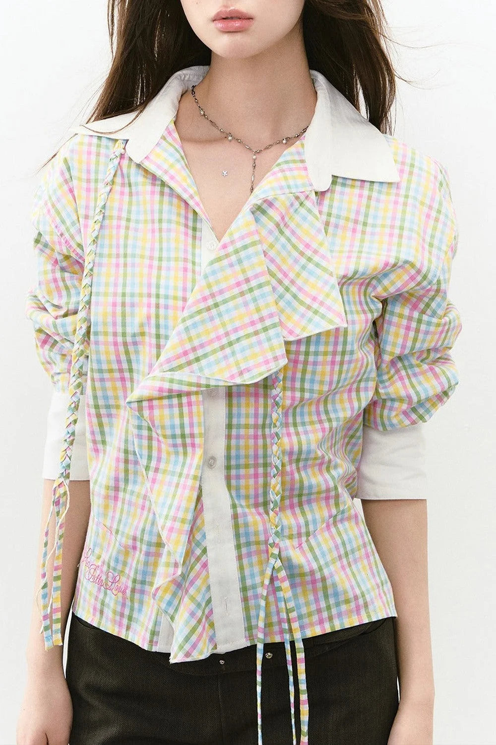 Layered Cropped Long-Sleeve Shirt