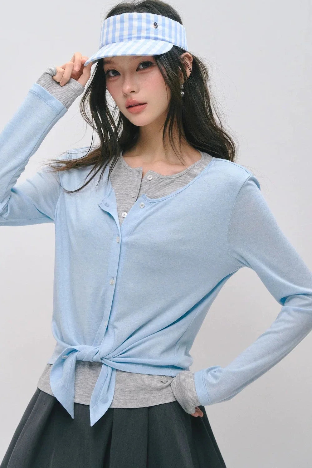 Layered Fake Two-Piece Tencel Wool Top