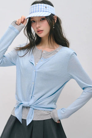 Layered Fake Two-Piece Tencel Wool Top