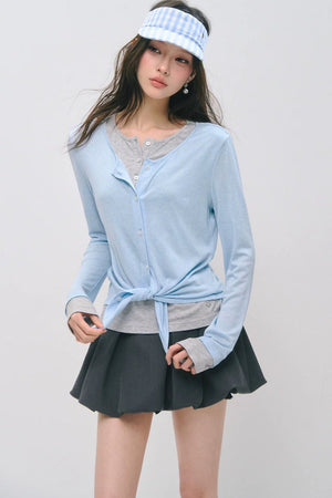 Layered Fake Two-Piece Tencel Wool Top