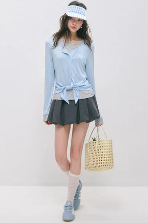 Layered Fake Two-Piece Tencel Wool Top