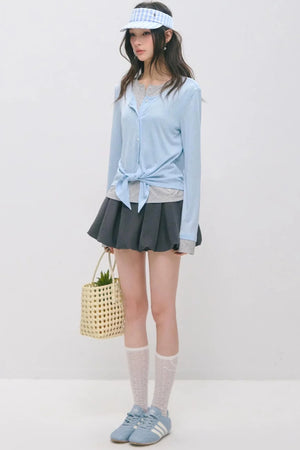 Layered Fake Two-Piece Tencel Wool Top