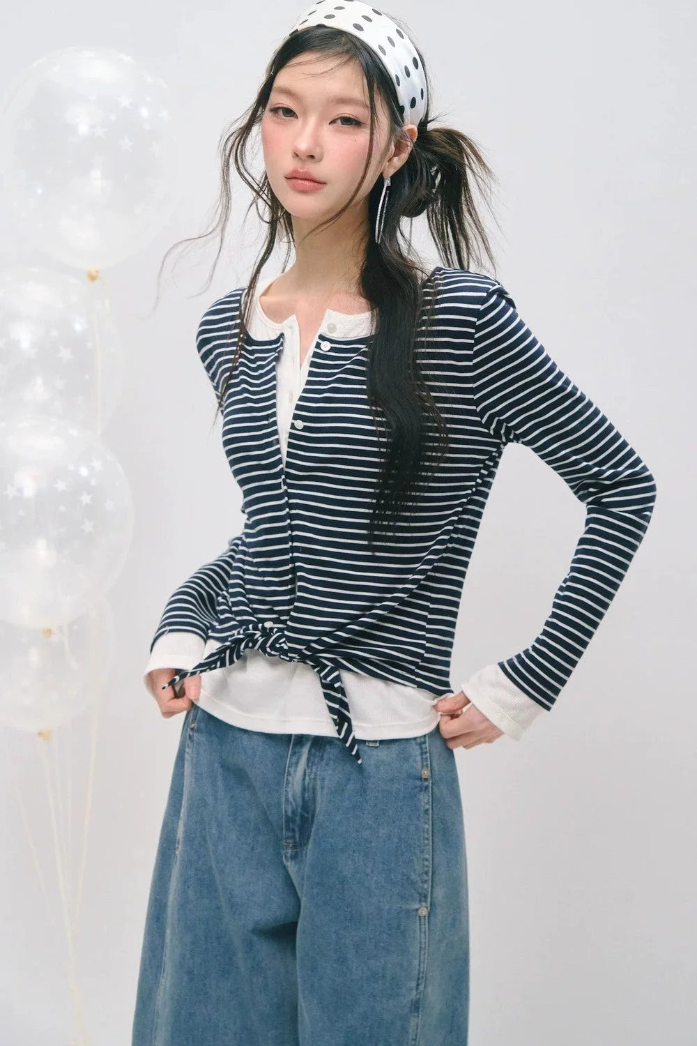 Layered Fake Two-Piece Tencel Wool Top