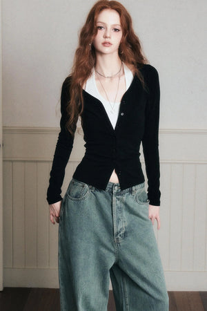 Layered Halterneck Knit Cardigan