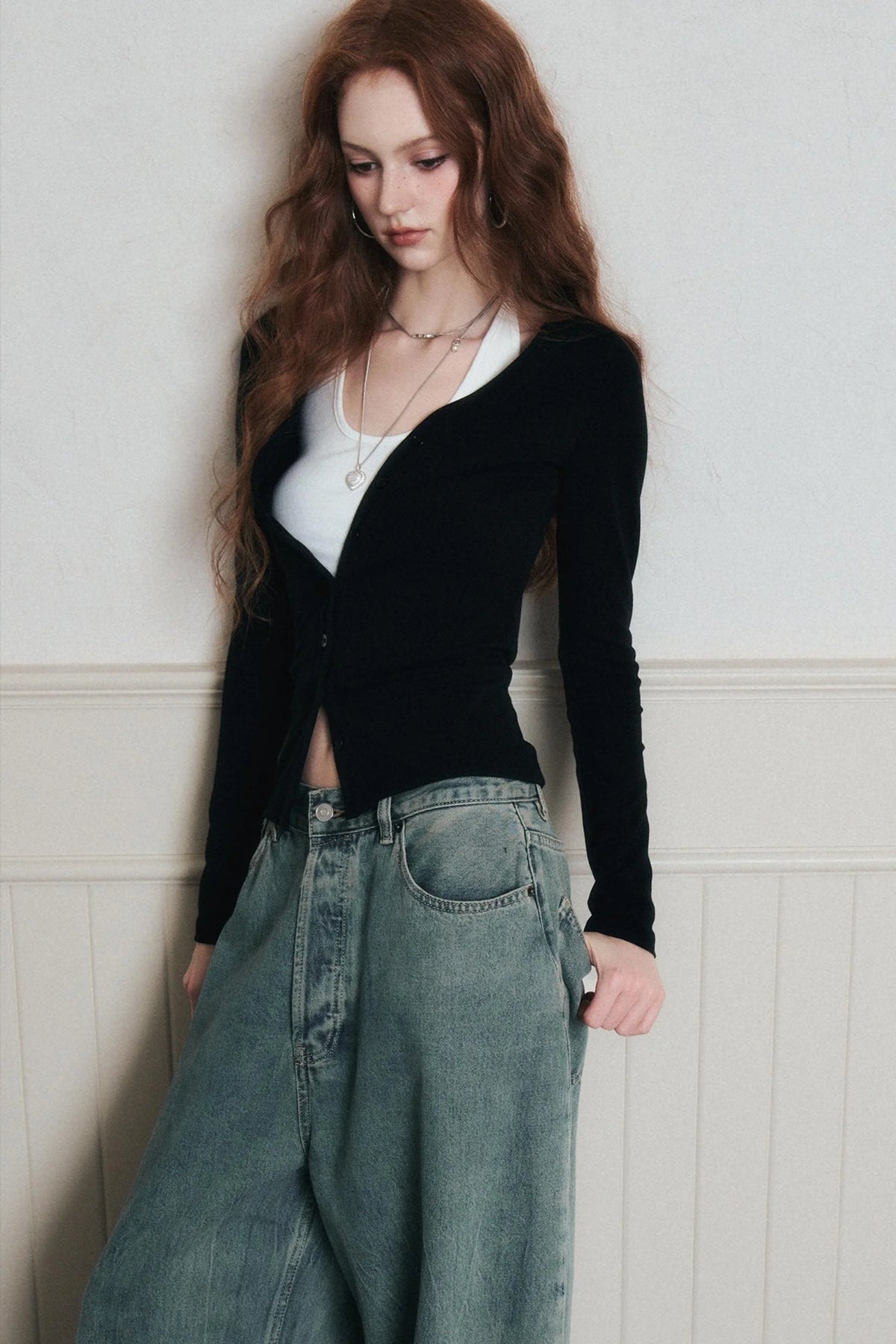 Layered Halterneck Knit Cardigan