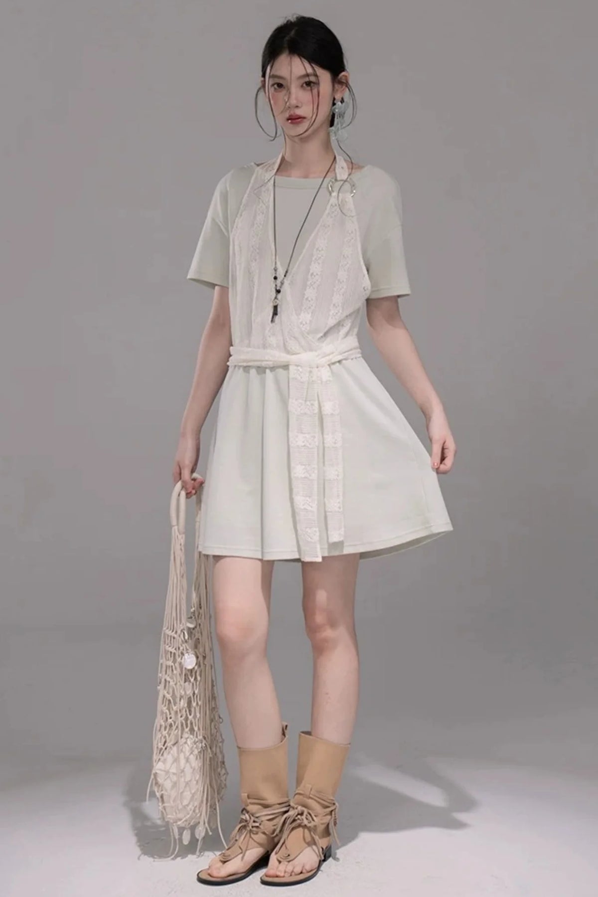 Layered Honeydew Halter Dress