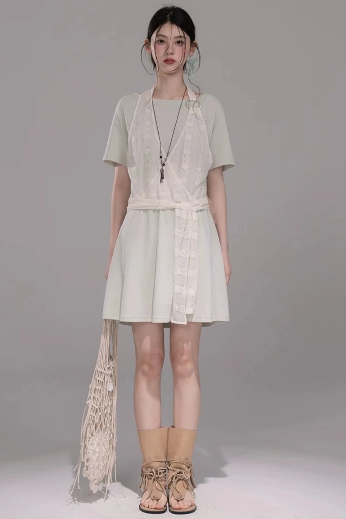 Layered Honeydew Halter Dress