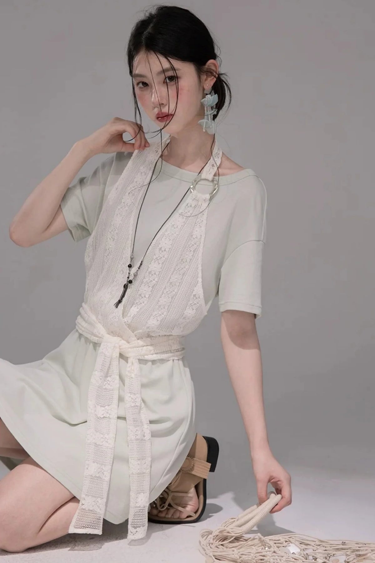 Layered Honeydew Halter Dress