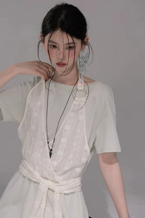 Layered Honeydew Halter Dress
