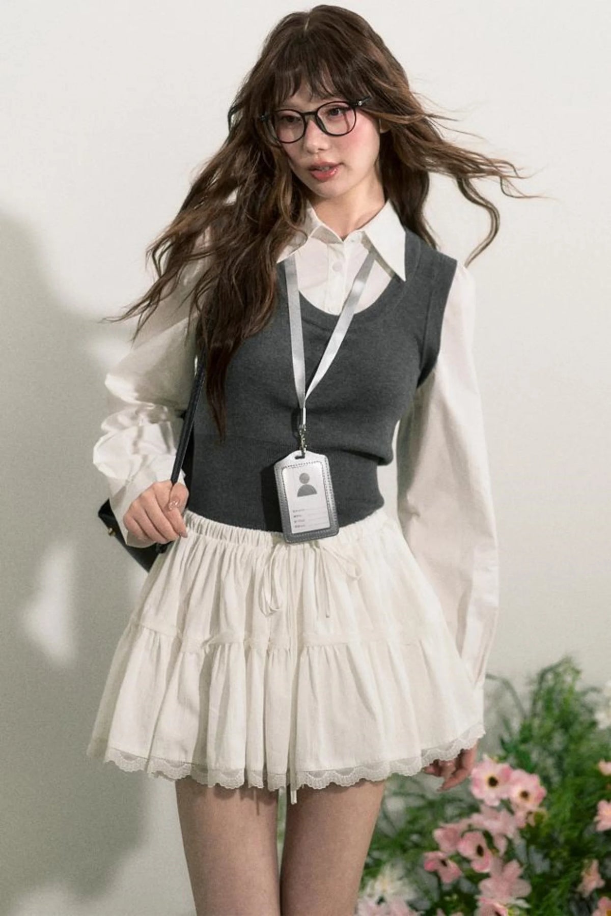 Layered Knit Vest With Skirt Set-Up