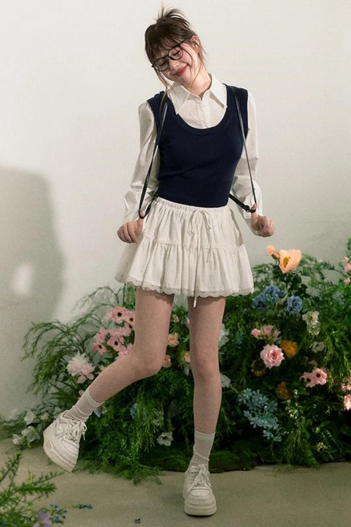 Layered Knit Vest With Skirt Set-Up