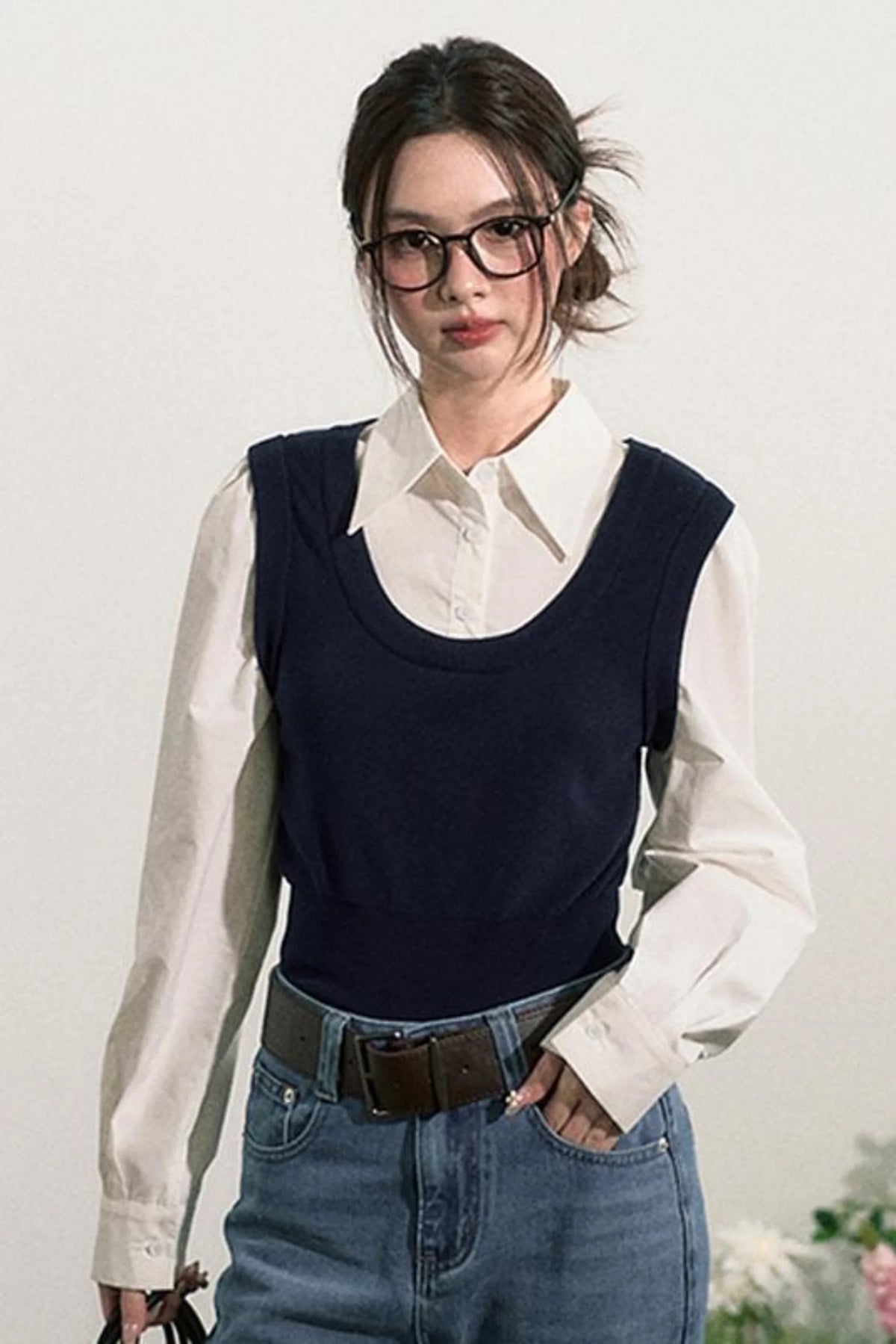 Layered Knit Vest With Skirt Set-Up
