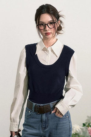 Layered Knit Vest With Skirt Set-Up