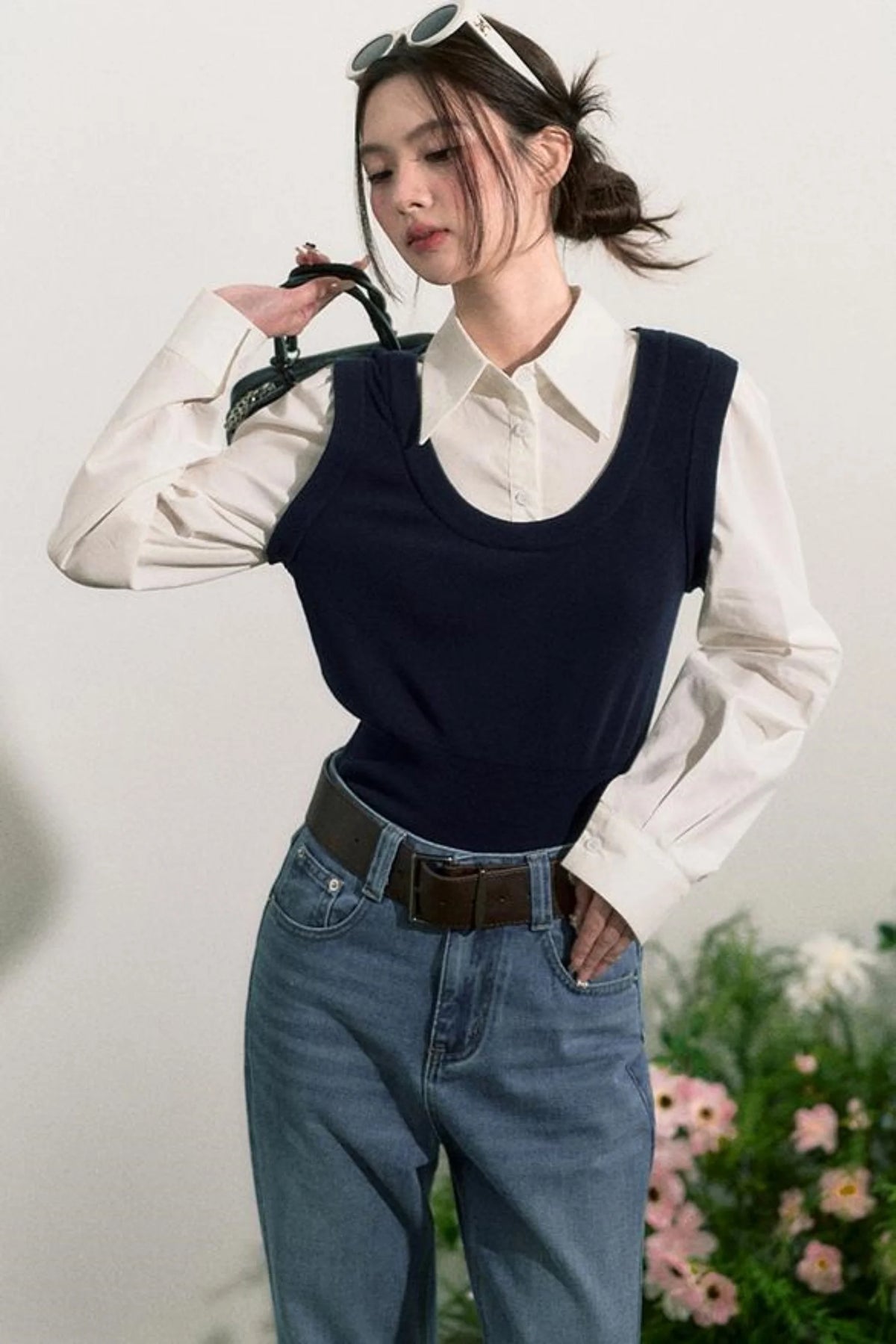 Layered Knit Vest With Skirt Set-Up