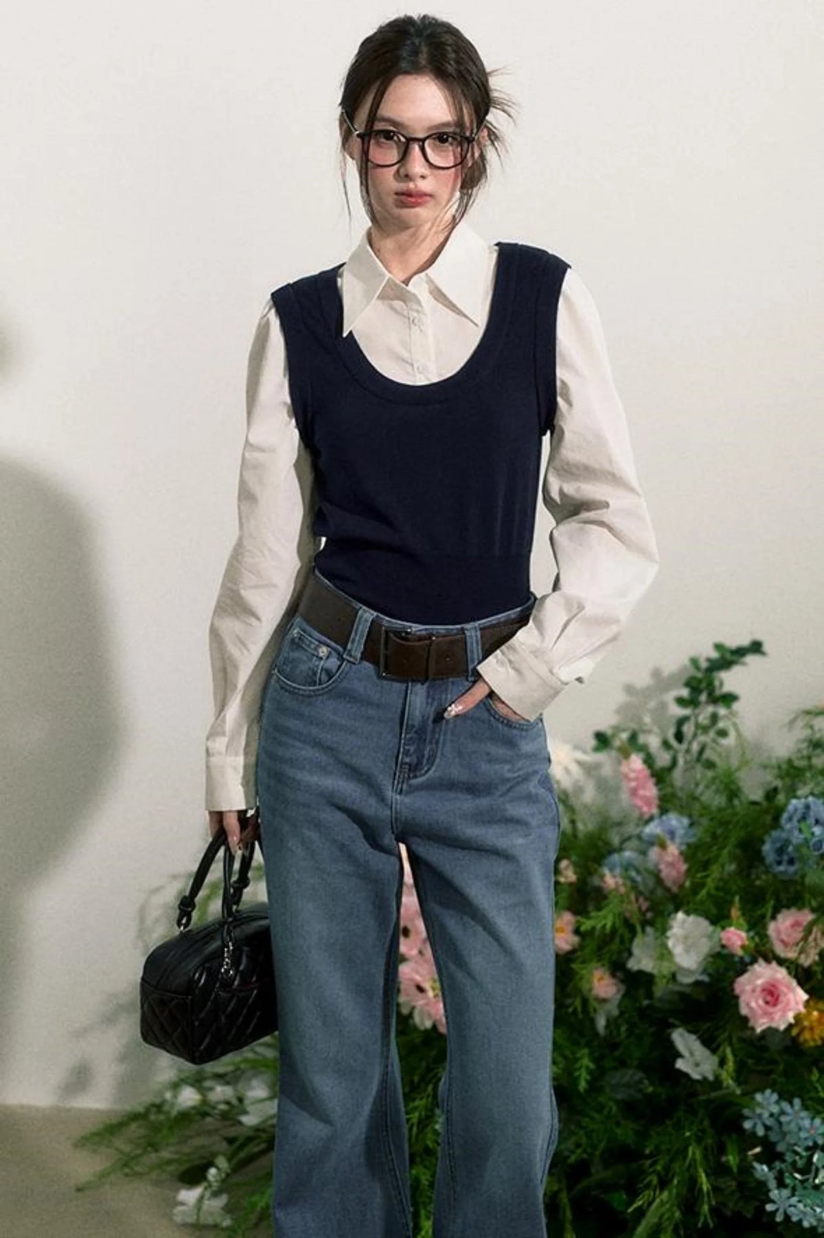 Layered Knit Vest With Skirt Set-Up