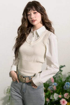 Layered Knit Vest With Skirt Set-Up
